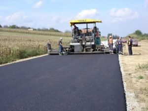 Workers Asphalt Paving Work Machines Road